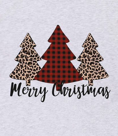 Plus Size Christmas T Shirt Women Xmas Leopard Plaid Trees Print Tees Casual Long Sleeve Holiday Shirts Top