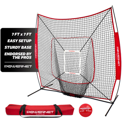 PowerNet Baseball Softball Practice Net 7x7 with Baseball Accessories for Practice Pitching, Batting & Fielding, Ball Caddy, Weighted Baseballs, Tee
