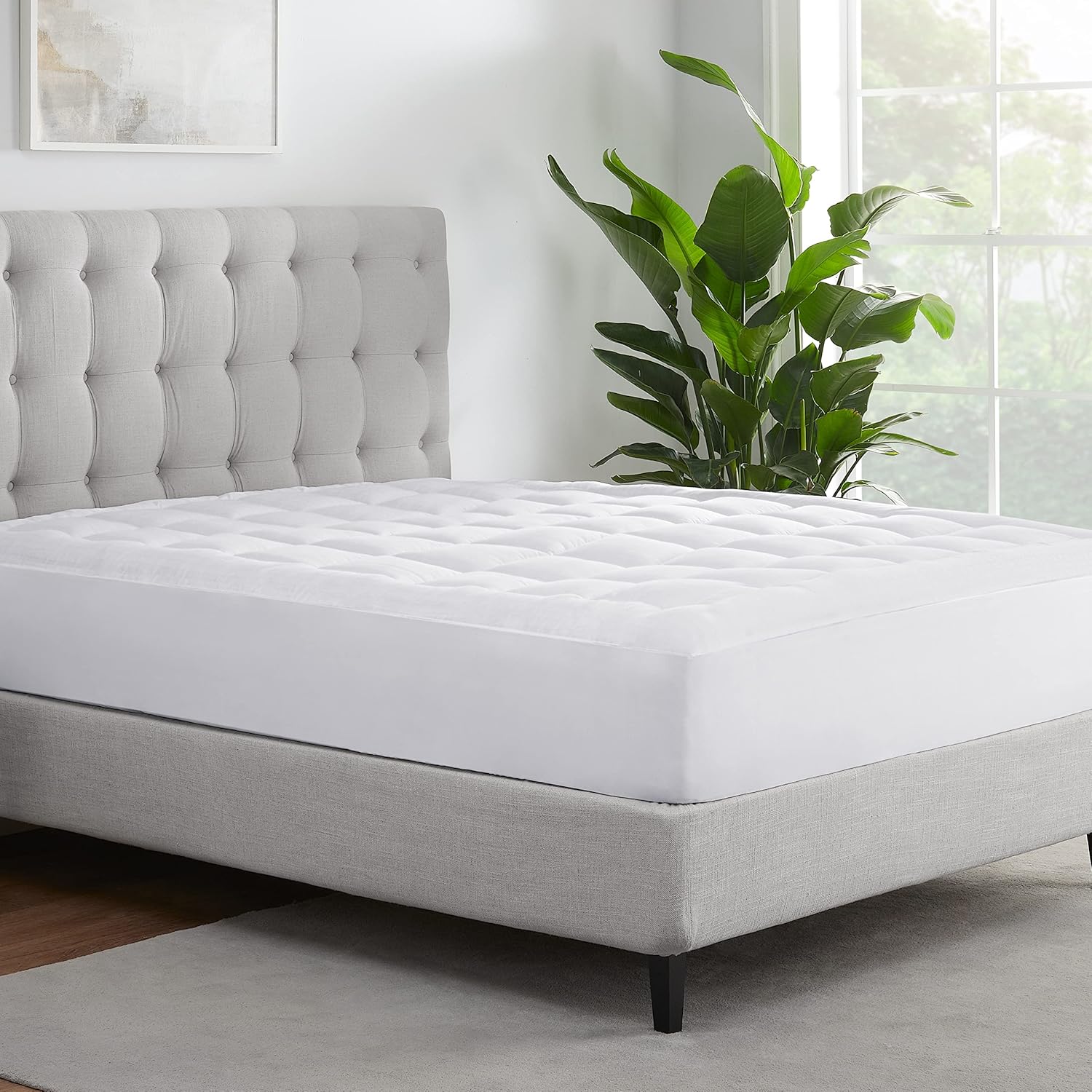 Serta ComfortSure Queen Mattress Cover, Fitted Pillow Top Mattress Pad, Super Soft and Breathable Quilted Cotton Protector with 18" Elastic Deep Pockets for Secure Fit, White