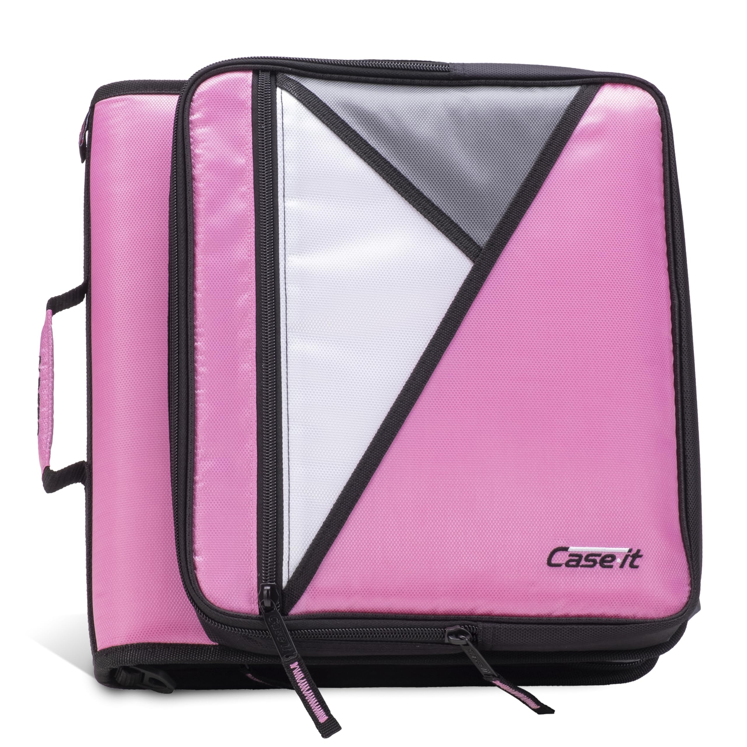 Case-It 2 Inch 3 D-Ring Zipper Binder with Padded Laptop Case Workstation, Shoulder Strap, LT-117, Black
