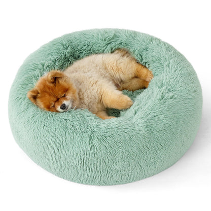 Bedsure Calming Dog Bed for Small Dogs - Donut Washable Small Pet Bed, 23 inches Anti-Slip Round Fluffy Plush Faux Fur Large Cat Bed, Fits up to 25 lbs Pets, Camel