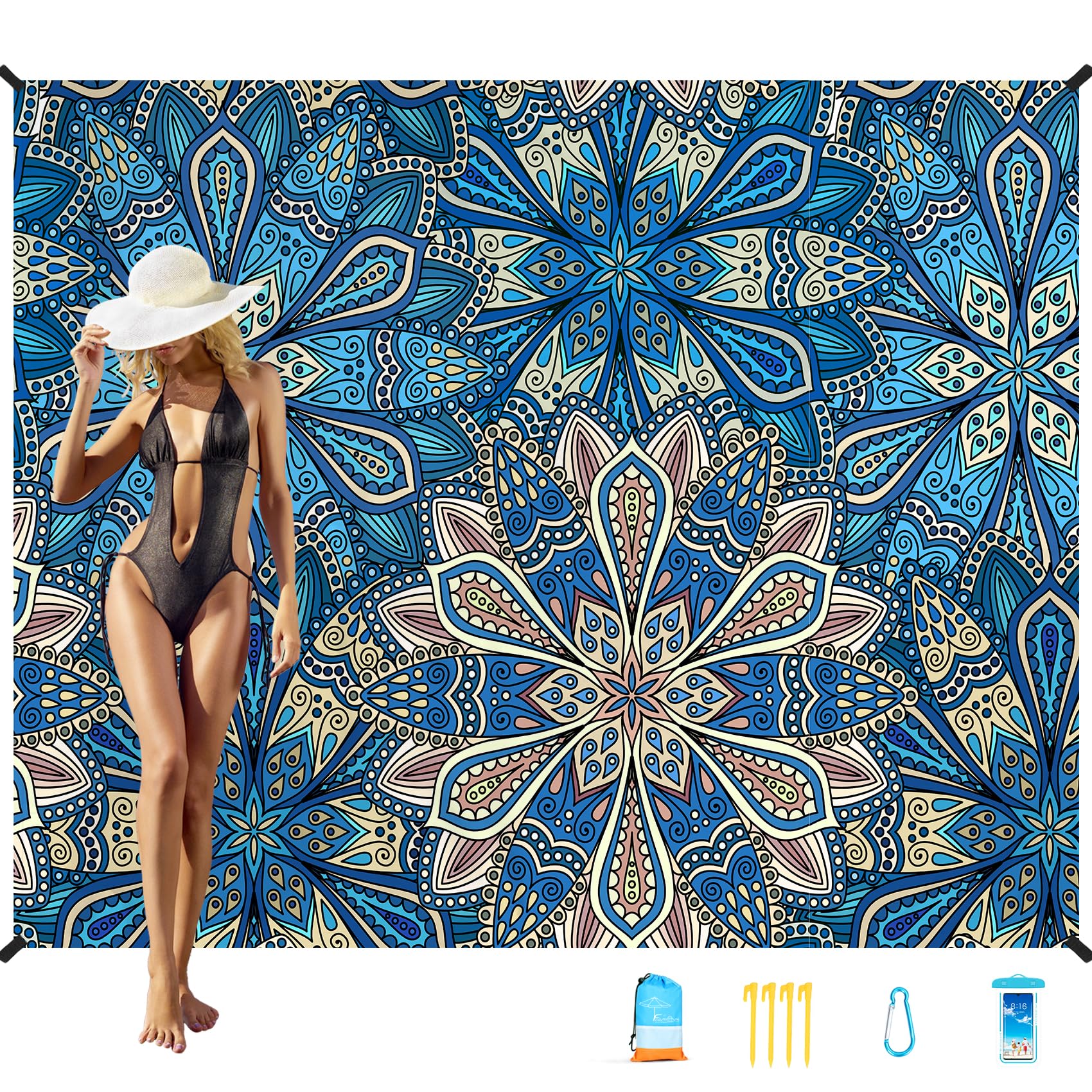 Beach Blanket Oversized Extra Large 78" X 81",Waterproof Sandproof Beach Blanket 1-7 Adults Lightweight Durable for Travel Camping Hiking Picnic