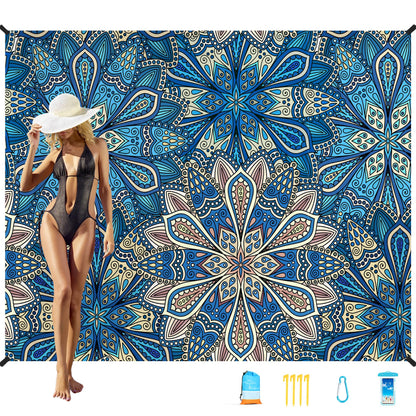 Beach Blanket Oversized Extra Large 78" X 81",Waterproof Sandproof Beach Blanket 1-7 Adults Lightweight Durable for Travel Camping Hiking Picnic