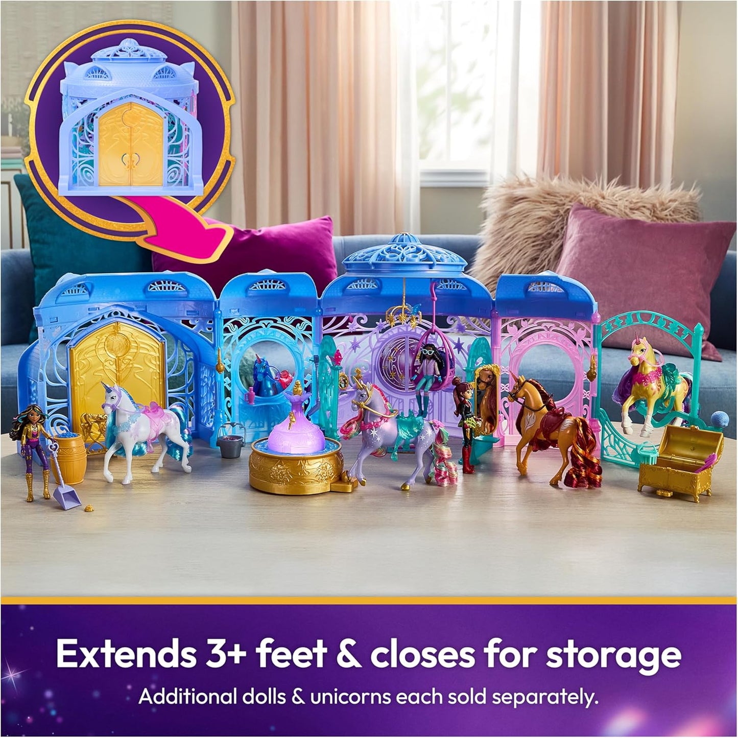 Unicorn Academy, Starglow Fountain & Stable Playset with Wildstar, Lights & Sounds, 24 Accessories, Dolls & Unicorn Toys, Gifts for Girls Ages 4 and up
