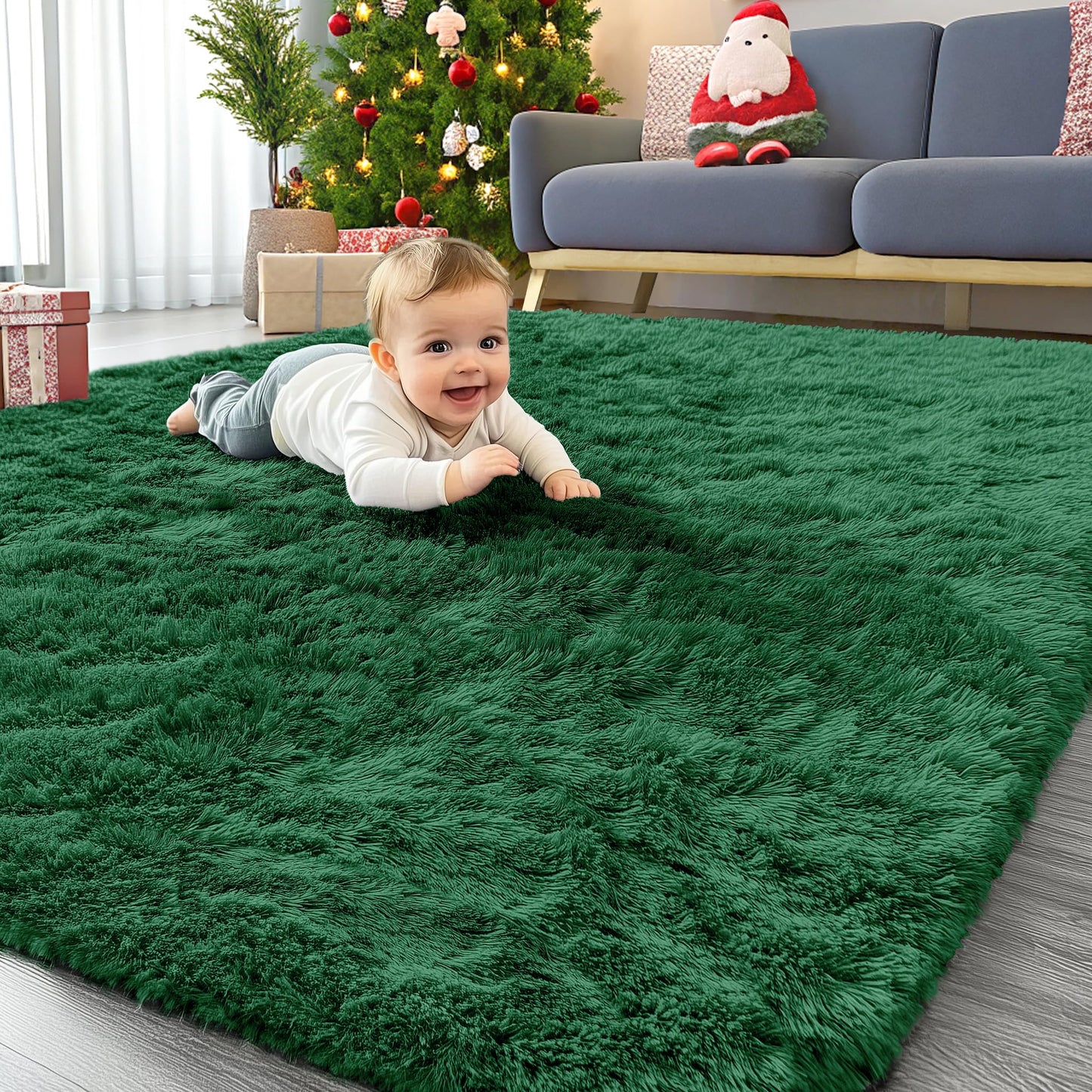 OLANLY Area Rugs for Living Room Bedroom, Machine Washable 4x5.9 ft Soft Fluffy Shaggy Bedside Rug, Indoor Floor Carpet for Kids Girls and Boys, Dorms, Nursery Rooms, Home Decor Aesthetic, Grey