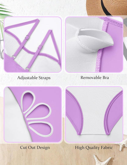 Girls Swimsuit, Adjustable Straps Cut Out One Piece Bathing Suit with Solid Color Cover Up Skirt Girls' Swimwear