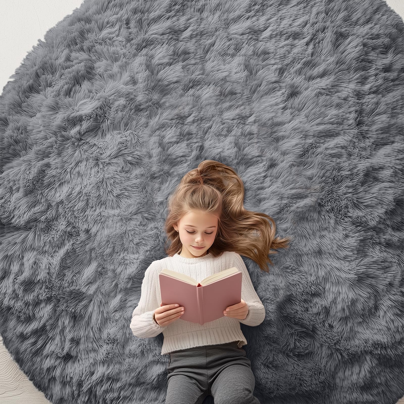 OLANLY Area Rugs for Living Room Bedroom, Machine Washable 4x5.9 ft Soft Fluffy Shaggy Bedside Rug, Indoor Floor Carpet for Kids Girls and Boys, Dorms, Nursery Rooms, Home Decor Aesthetic, Grey