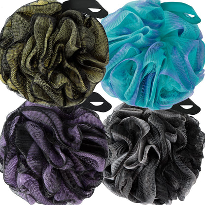 Bath Loofah Shower Sponge Body Back Scrubber Soft Mesh Shower Puffs Exfoliating Loofa for Women & Men Bath Accessories Cleaning Tool (Pack of 4 60G Loofah, Dark Elf)