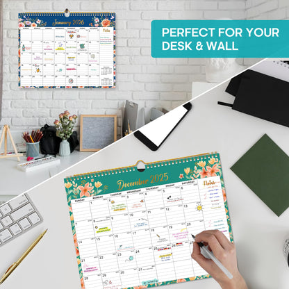 2026 Calendar, Monthly Wall Calendar from October 2025 to June 2027, 11.5" x 14.7", Spiral Binding Hanging Wall Calendar, Perfect for Home or Office,Floral