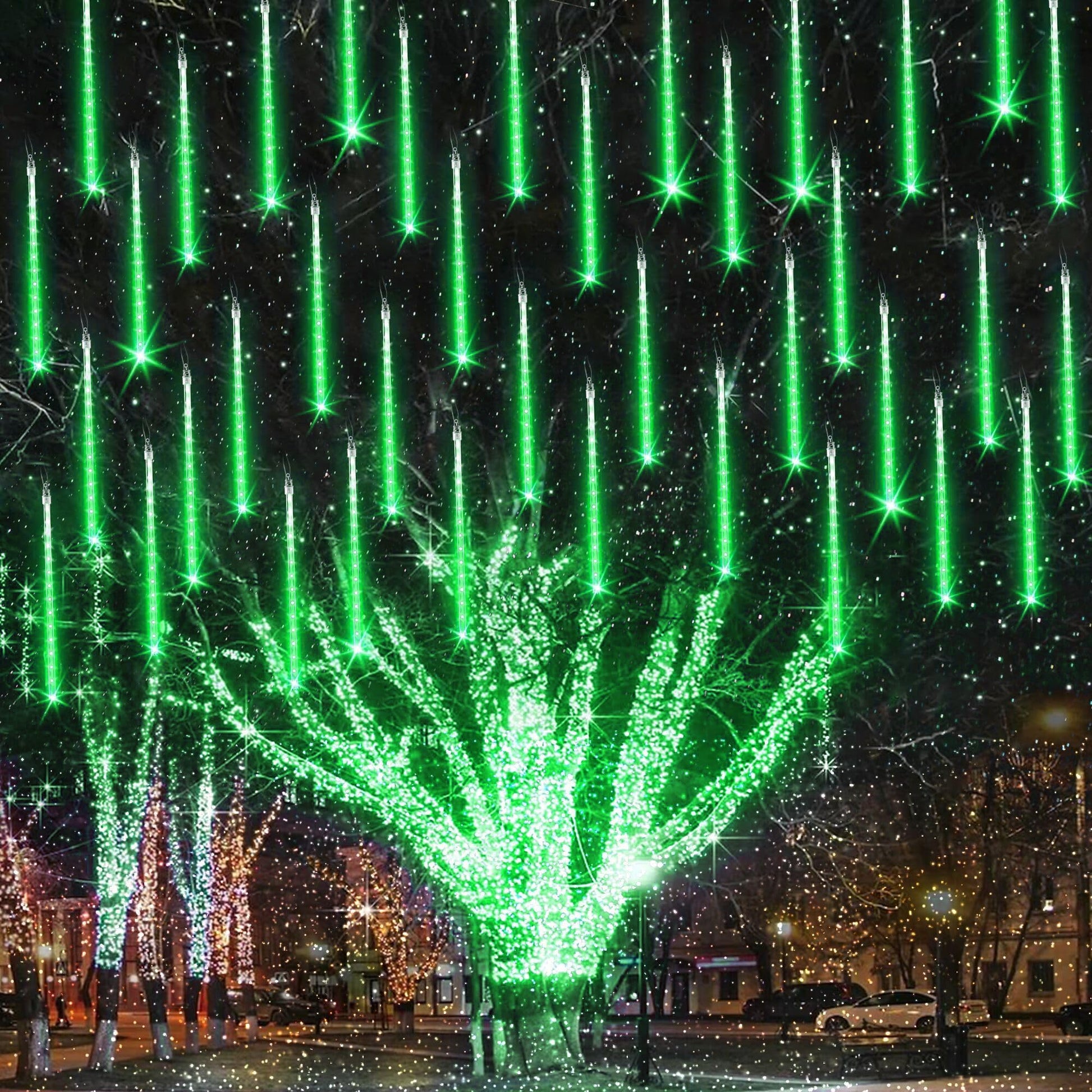 iBaycon 20 Tubes 480 LED Meteor Shower Rain Lights, 11.8 inches Cascading Icicle Lights Waterproof Outdoor, Connectable Falling Raindrop Lights with Timer for Holiday Party Christmas Decorations