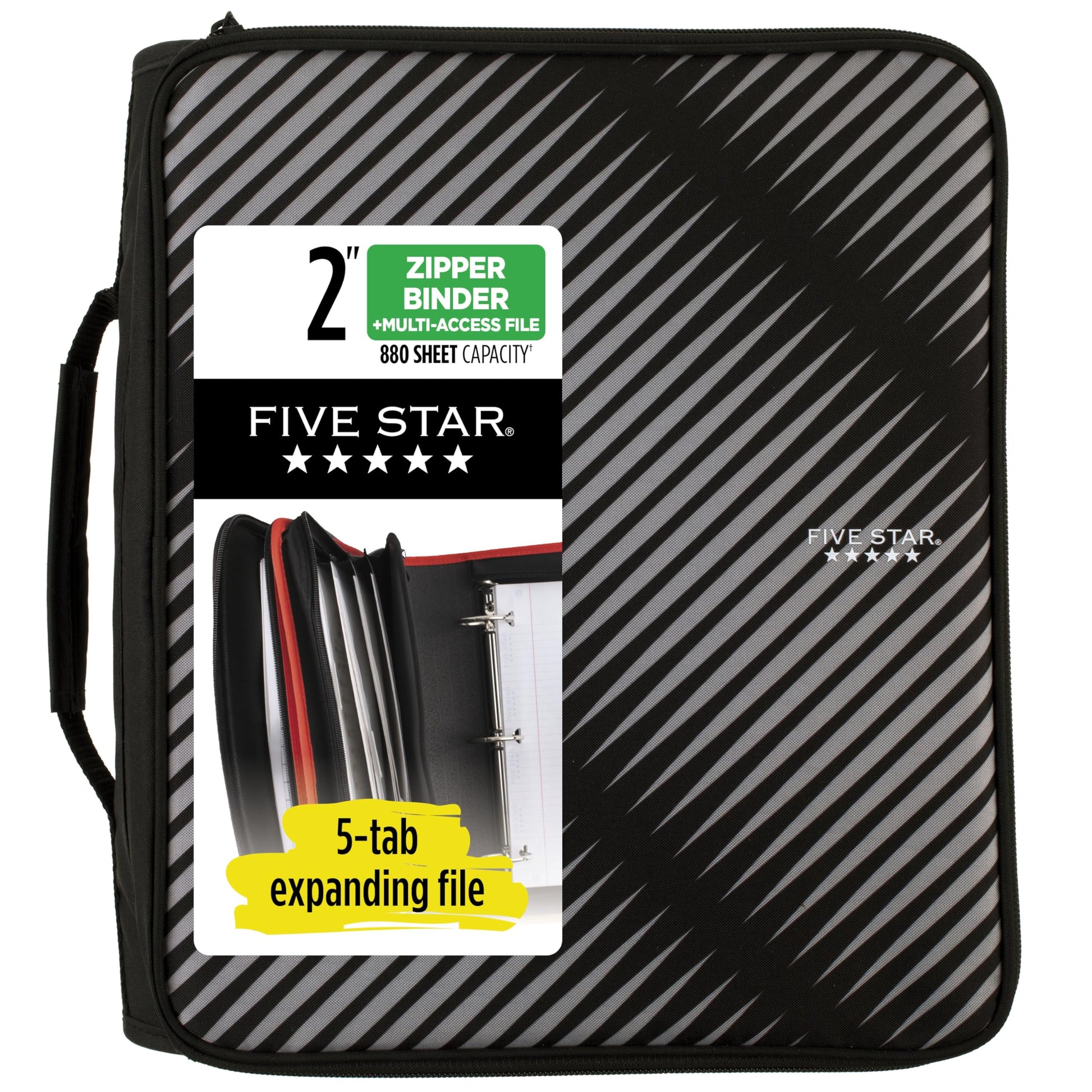 Five Star Zipper Binder, 2 Inch 3-Ring Binder with Round Rings, 5-Tab Expanding File, 380 Sheet Capacity, Cobalt Blue (72534)