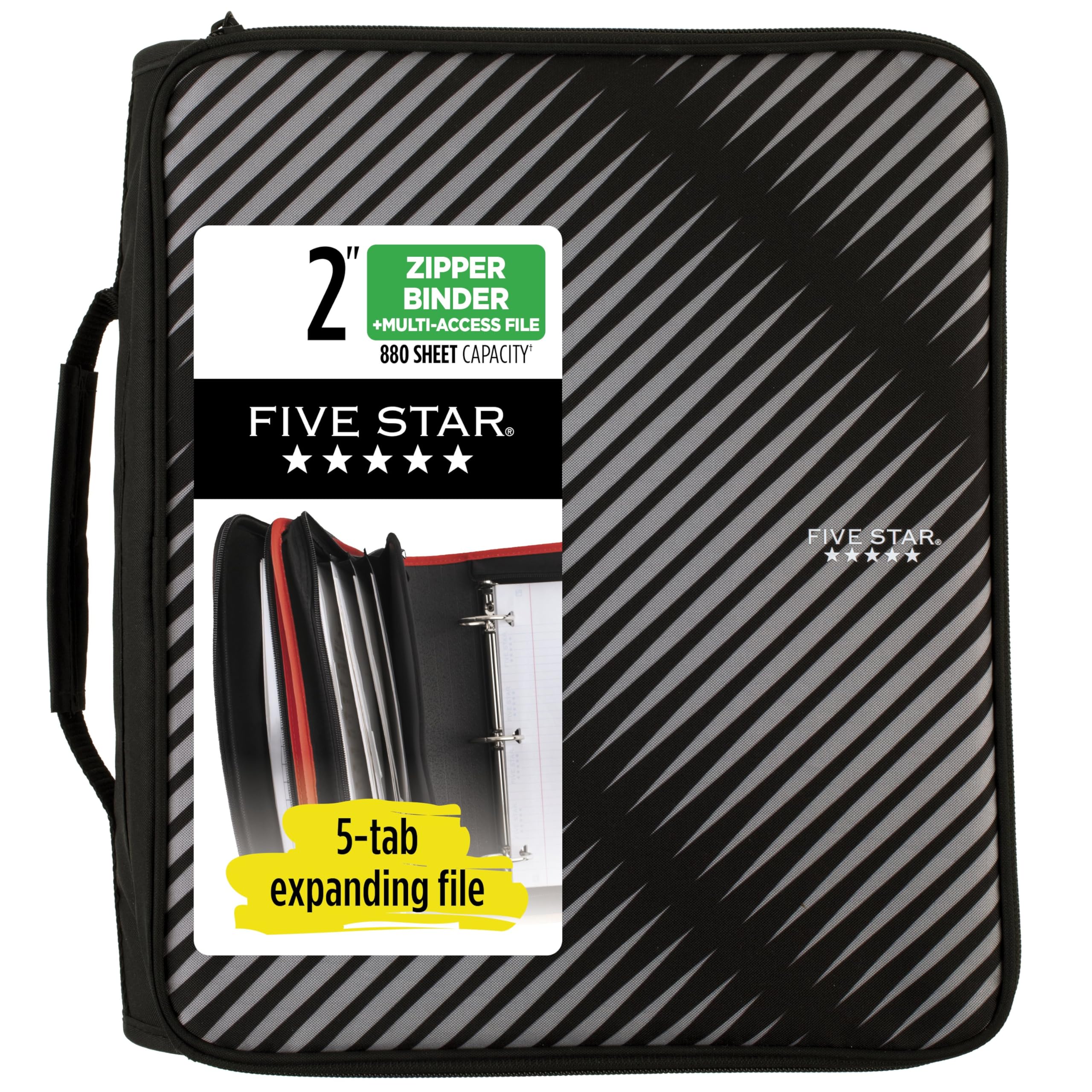 Five Star Zipper Binder, 2 Inch 3-Ring Binder with Round Rings, 5-Tab Expanding File, 380 Sheet Capacity, Cobalt Blue (72534)