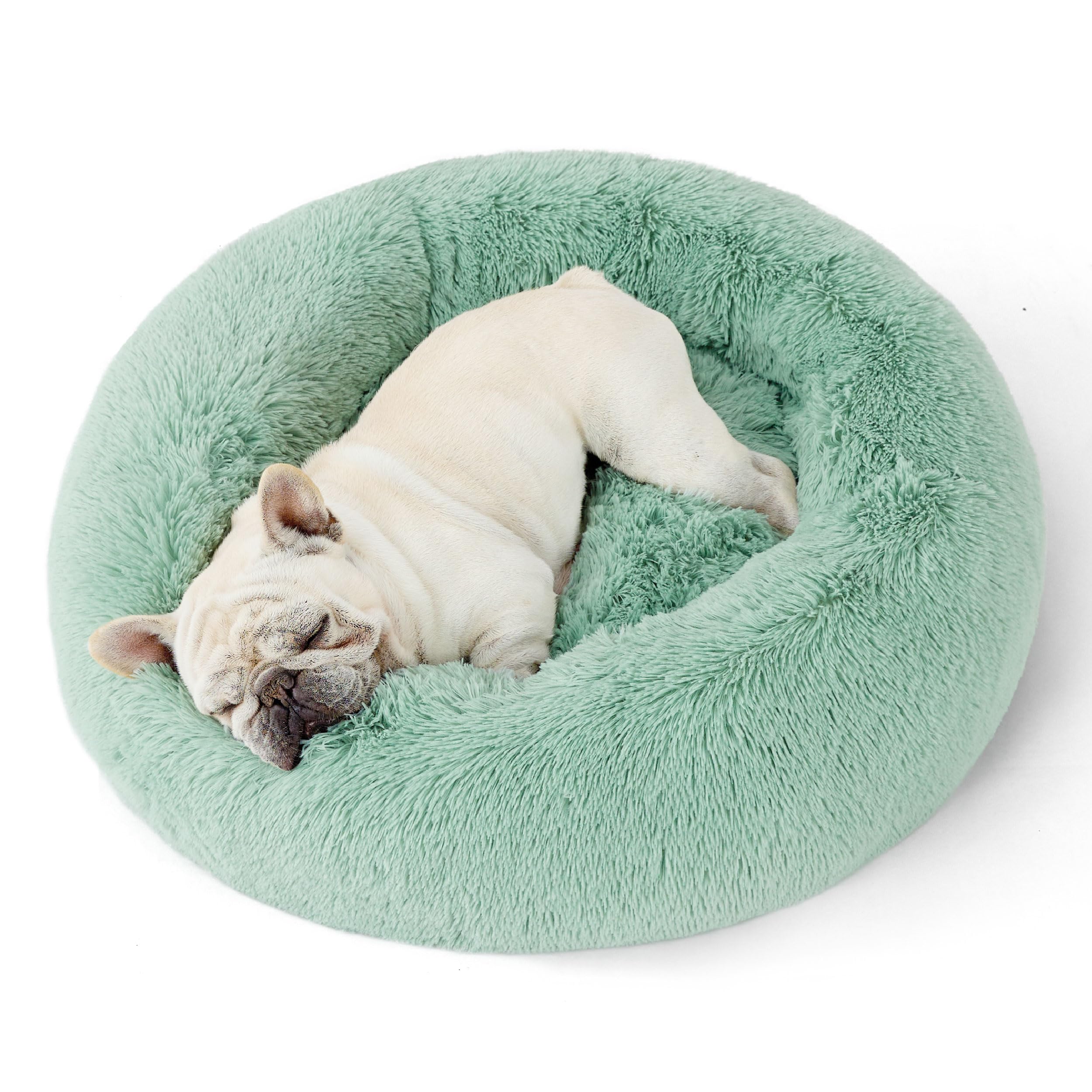 Bedsure Calming Dog Bed for Small Dogs - Donut Washable Small Pet Bed, 23 inches Anti-Slip Round Fluffy Plush Faux Fur Large Cat Bed, Fits up to 25 lbs Pets, Camel