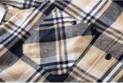 ZITY Men's Flannel Hoodie Shirts Casual Button Down Plaid Shirt Jackets for Men Long Sleeve Stylish Hooded with Pocket