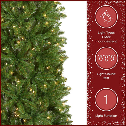 National Tree Company Artificial Pre-Lit Slim Christmas Tree, Green, Kingswood Fir, White Lights, Includes Stand, 6.5 Feet