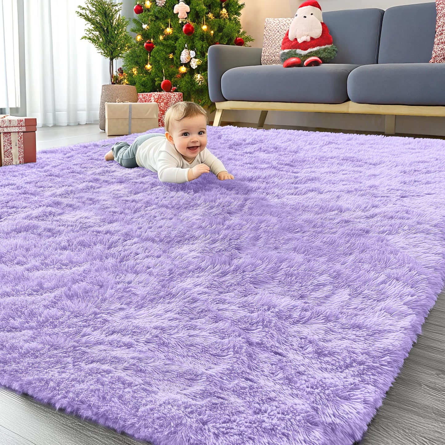OLANLY Area Rugs for Living Room Bedroom, Machine Washable 4x5.9 ft Soft Fluffy Shaggy Bedside Rug, Indoor Floor Carpet for Kids Girls and Boys, Dorms, Nursery Rooms, Home Decor Aesthetic, Grey