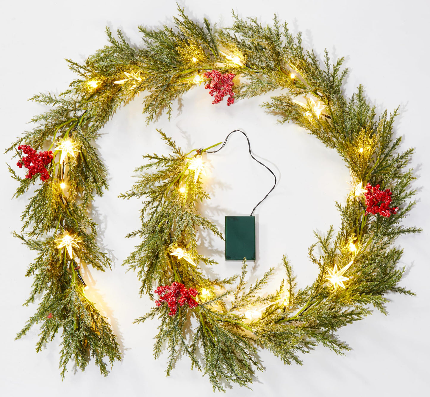 Brightown Pre-lit Christmas Garland with Lights, 6 Feet 20 LED Battery Operated Christmas Lights with Pine Cones, Berry, Eucalyptus Leaves, Indoor Christmas Decorations for Stairs, Fireplace, Door