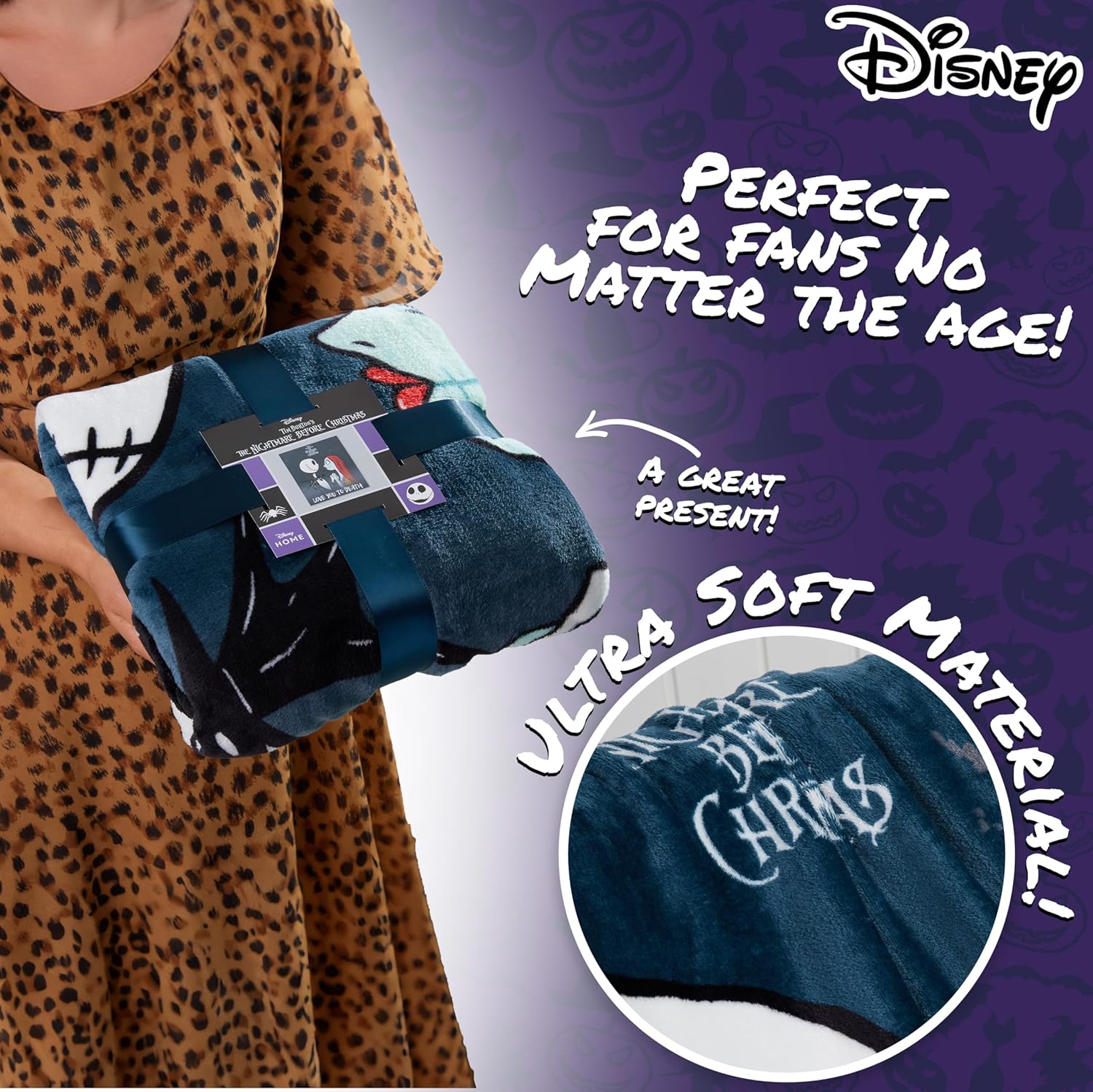 Disney Nightmare Before Christmas Blanket Fleece 59x51” Soft Bed Throw Sofa Couch Flannel Throw, Room Decor, Cozy, Warm Festive Gifts for Kids (Multi)