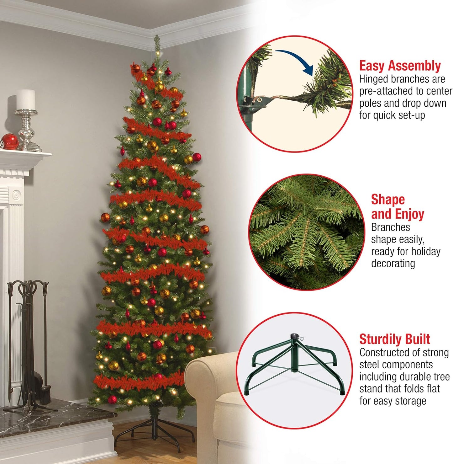 National Tree Company 6 ft Unlit Kingswood Fir Slim Artificial Christmas Tree, 629 Tips, Includes Stand, Green