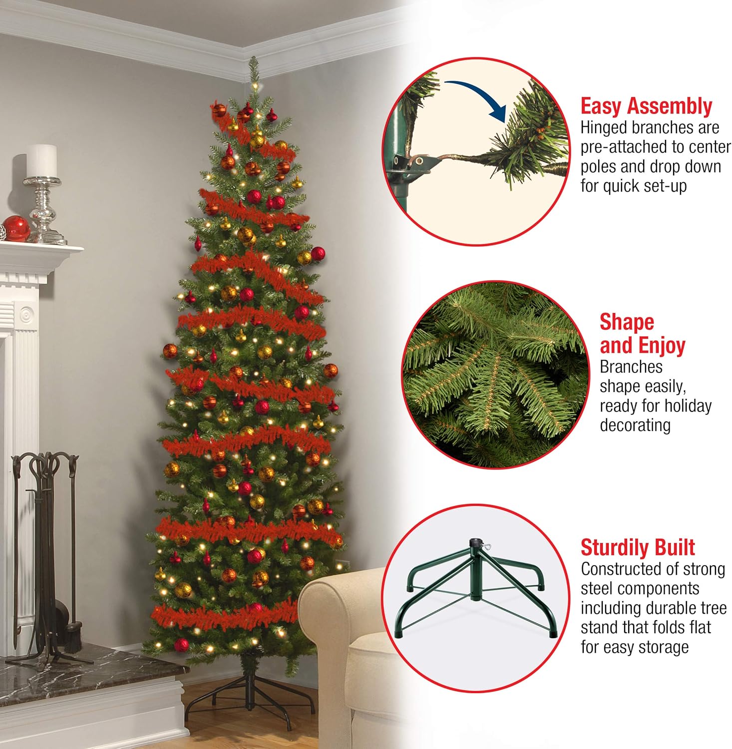 National Tree Company 6 ft Unlit Kingswood Fir Slim Artificial Christmas Tree, 629 Tips, Includes Stand, Green