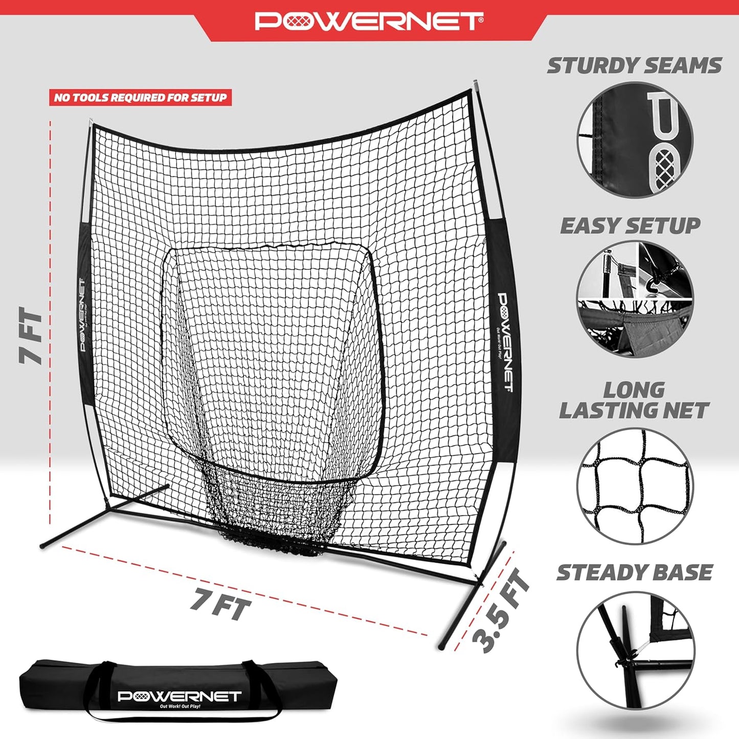PowerNet Baseball Softball Practice Net 7x7 with Baseball Accessories for Practice Pitching, Batting & Fielding, Ball Caddy, Weighted Baseballs, Tee