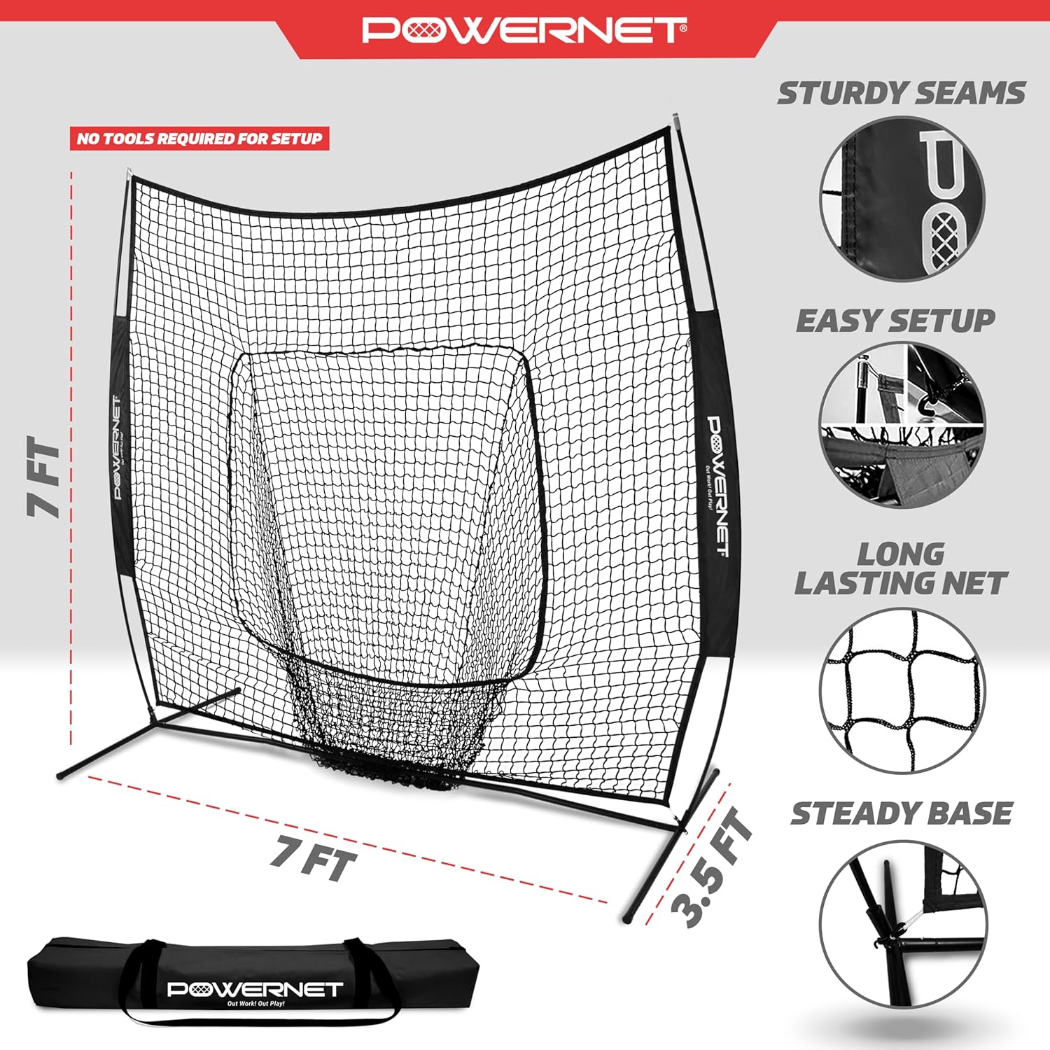 PowerNet Baseball Softball Practice Net 7x7 with Baseball Accessories for Practice Pitching, Batting & Fielding, Ball Caddy, Weighted Baseballs, Tee