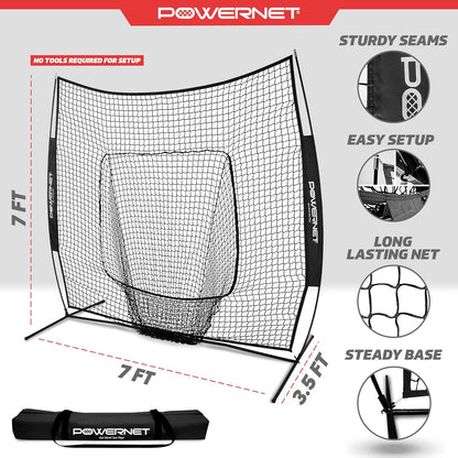 PowerNet Baseball Softball Practice Net 7x7 with Baseball Accessories for Practice Pitching, Batting & Fielding, Ball Caddy, Weighted Baseballs, Tee