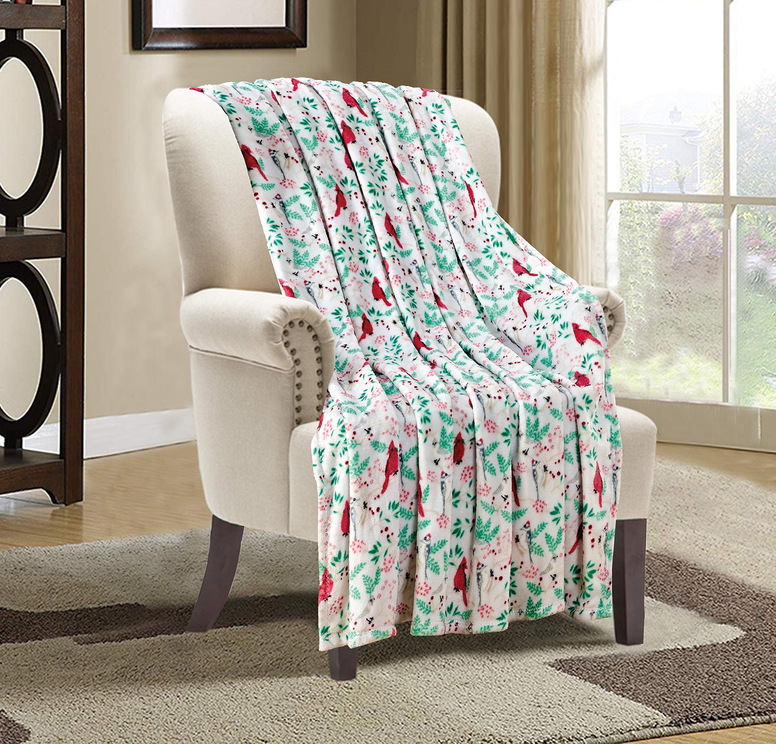 Elegant Comfort Luxury Velvet Super Soft Christmas Prints Fleece Blanket-Holiday Theme Home Décor Fuzzy Warm and Cozy Throws for Winter Bedding, Couch and Gift, 50 x 60 inch, Burgundy Reindeer