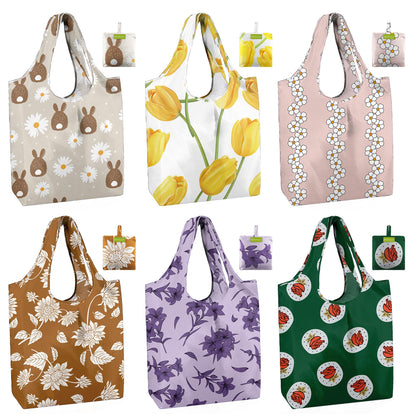 BeeGreen Christmas Reusable Gift Bags,6 Pack Large Holiday Tote Foldable Cloth Bag for Women, Cute Grocery Storage for Xmas Gifts Market Shopping, Washable Collapsible Reusable Bags with Handles​