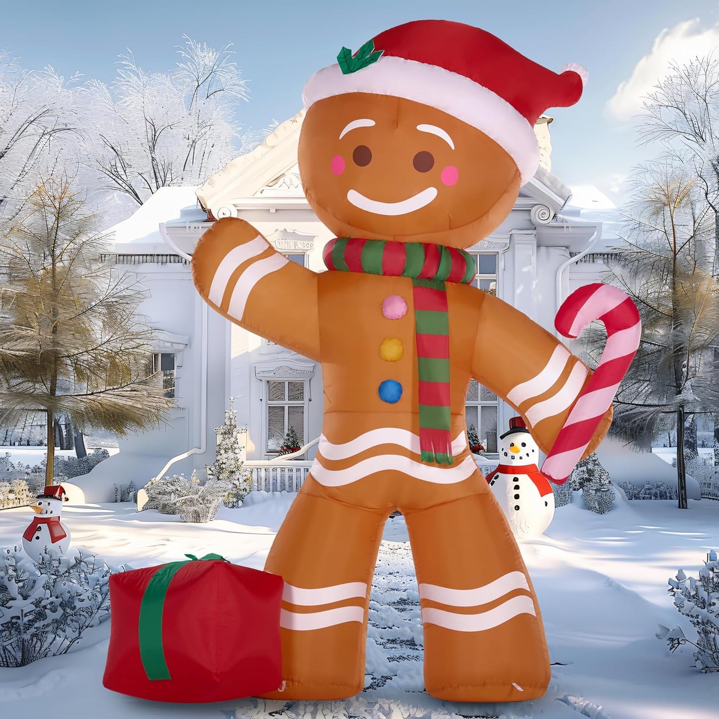 Joiedomi 8 FT Christmas Inflatables Gingerbread Man with Candy Cane, Christmas Blow Ups Gingerbread Inflatable Yard Decoration with Build-in LEDs for Xmas, Party, Outdoor, Yard, Garden, Lawn Décor