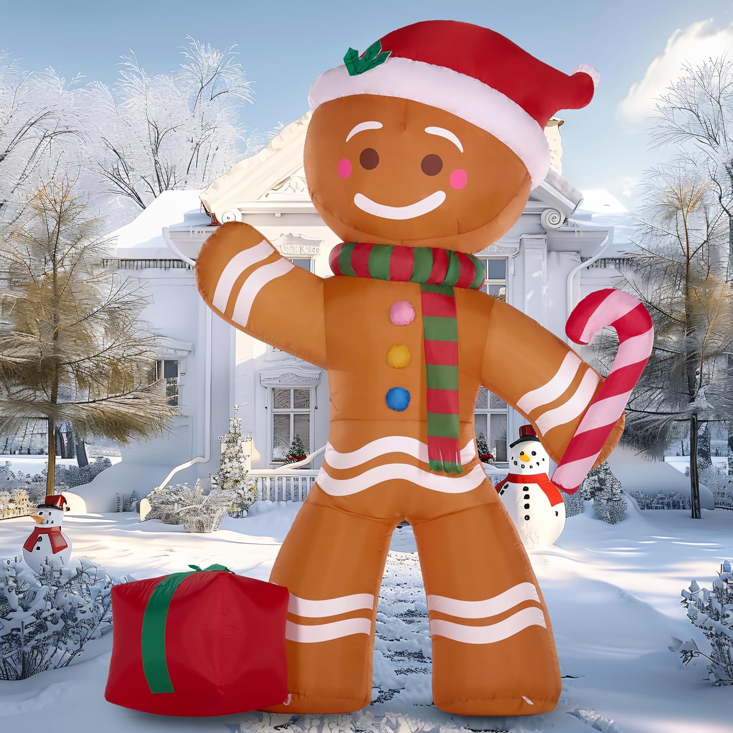 Joiedomi 8 FT Christmas Inflatables Gingerbread Man with Candy Cane, Christmas Blow Ups Gingerbread Inflatable Yard Decoration with Build-in LEDs for Xmas, Party, Outdoor, Yard, Garden, Lawn Décor