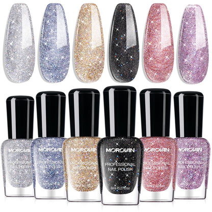 Morovan Christmas Nail Polish Set: 2025 Glitter Red Green Gold Silver Fingernail Polish Kit with Sticker Winter Quick Dry Regular Nail Polish Pack Manicure Gifts for Women Girls Holiday Party
