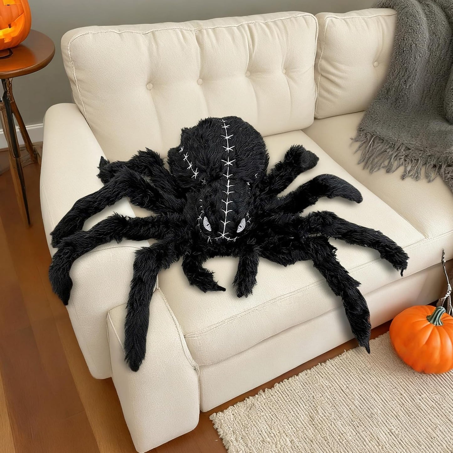 Halloween Spider Plush - 34.6 Inch Large Black Soft Spider Pillow Stuffed Animal for Halloween Decor, Party Scary Props, Prank Birthday Gifts for Kids and Adults