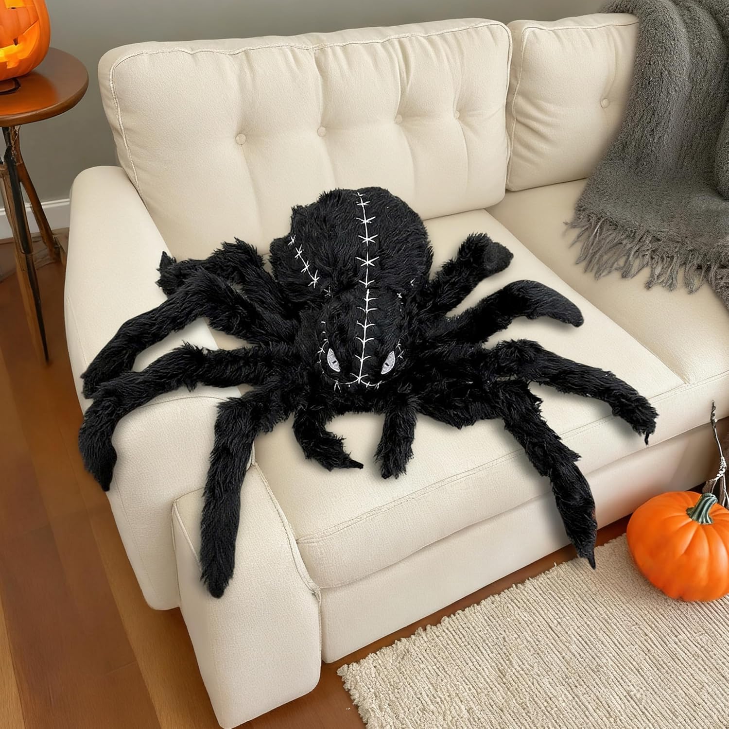 Halloween Spider Plush - 34.6 Inch Large Black Soft Spider Pillow Stuffed Animal for Halloween Decor, Party Scary Props, Prank Birthday Gifts for Kids and Adults