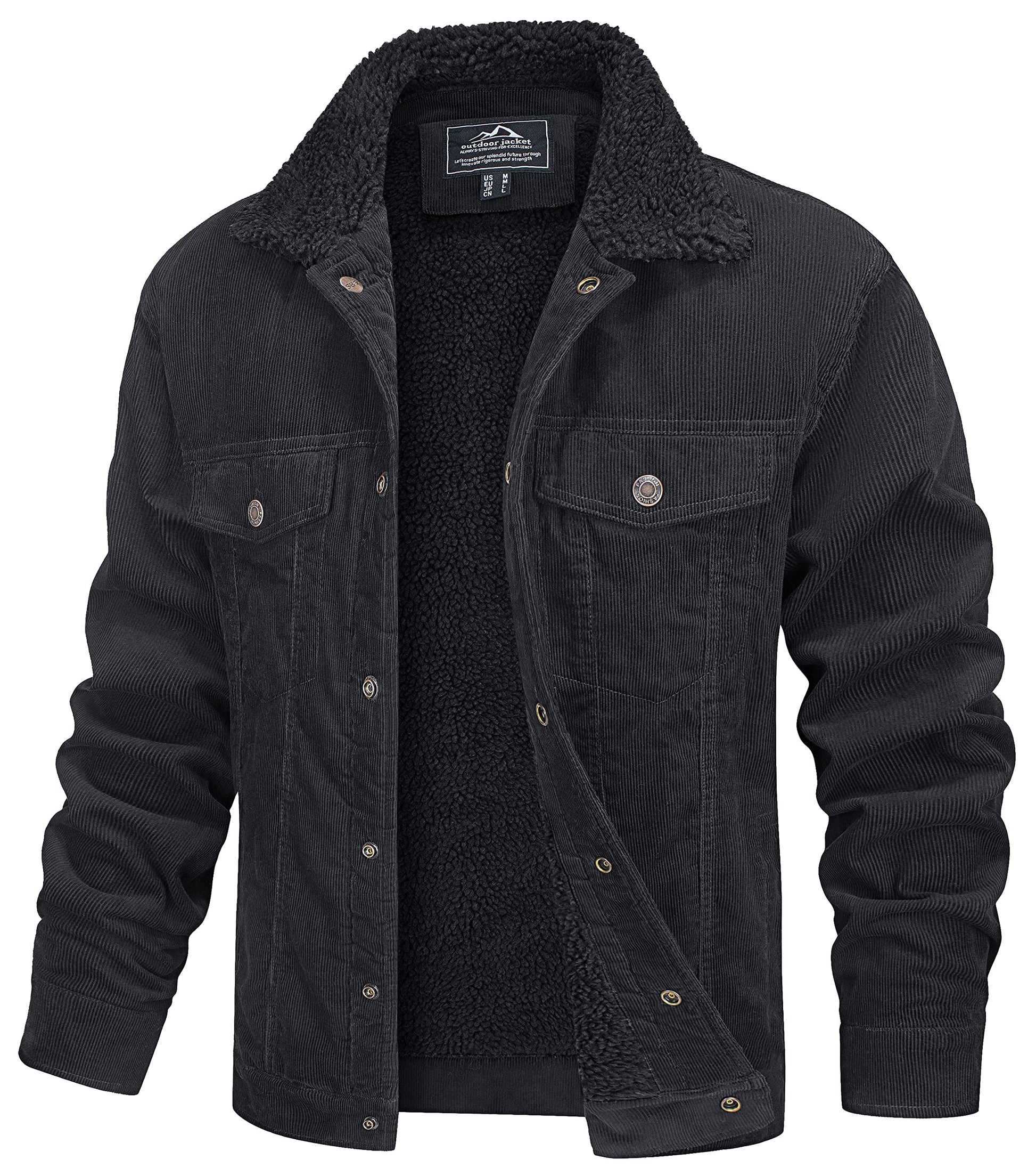 MAGCOMSEN Men's Corduroy Jacket Winter Sherpa Lined Warm Thick Trucker Cargo Coat with 5 Pockets