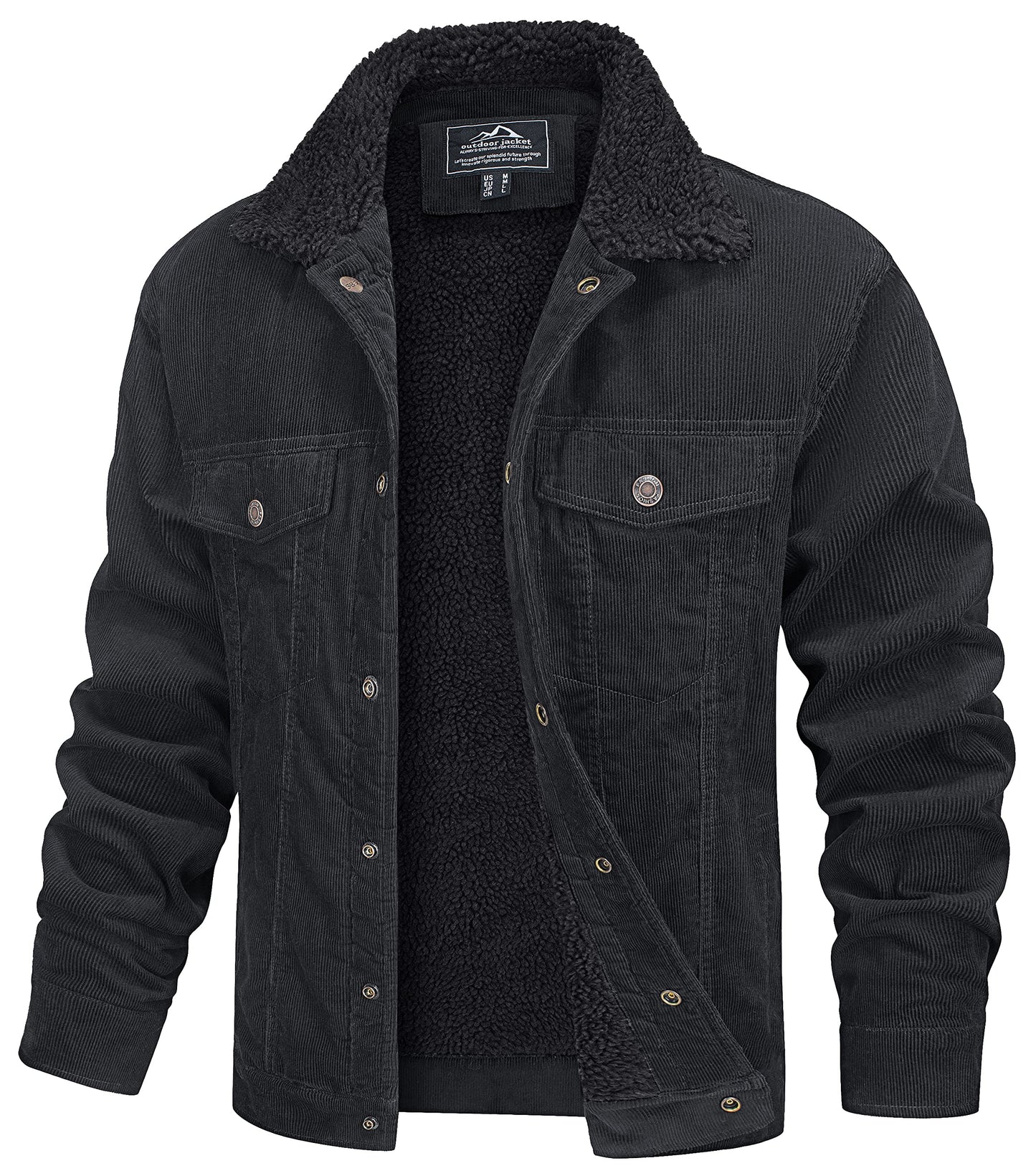 MAGCOMSEN Men's Corduroy Jacket Winter Sherpa Lined Warm Thick Trucker Cargo Coat with 5 Pockets