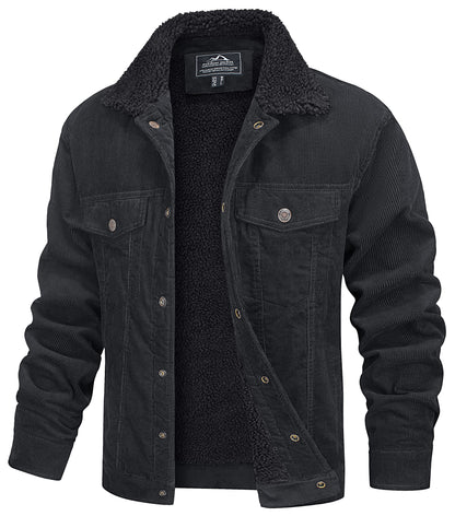 MAGCOMSEN Men's Corduroy Jacket Winter Sherpa Lined Warm Thick Trucker Cargo Coat with 5 Pockets