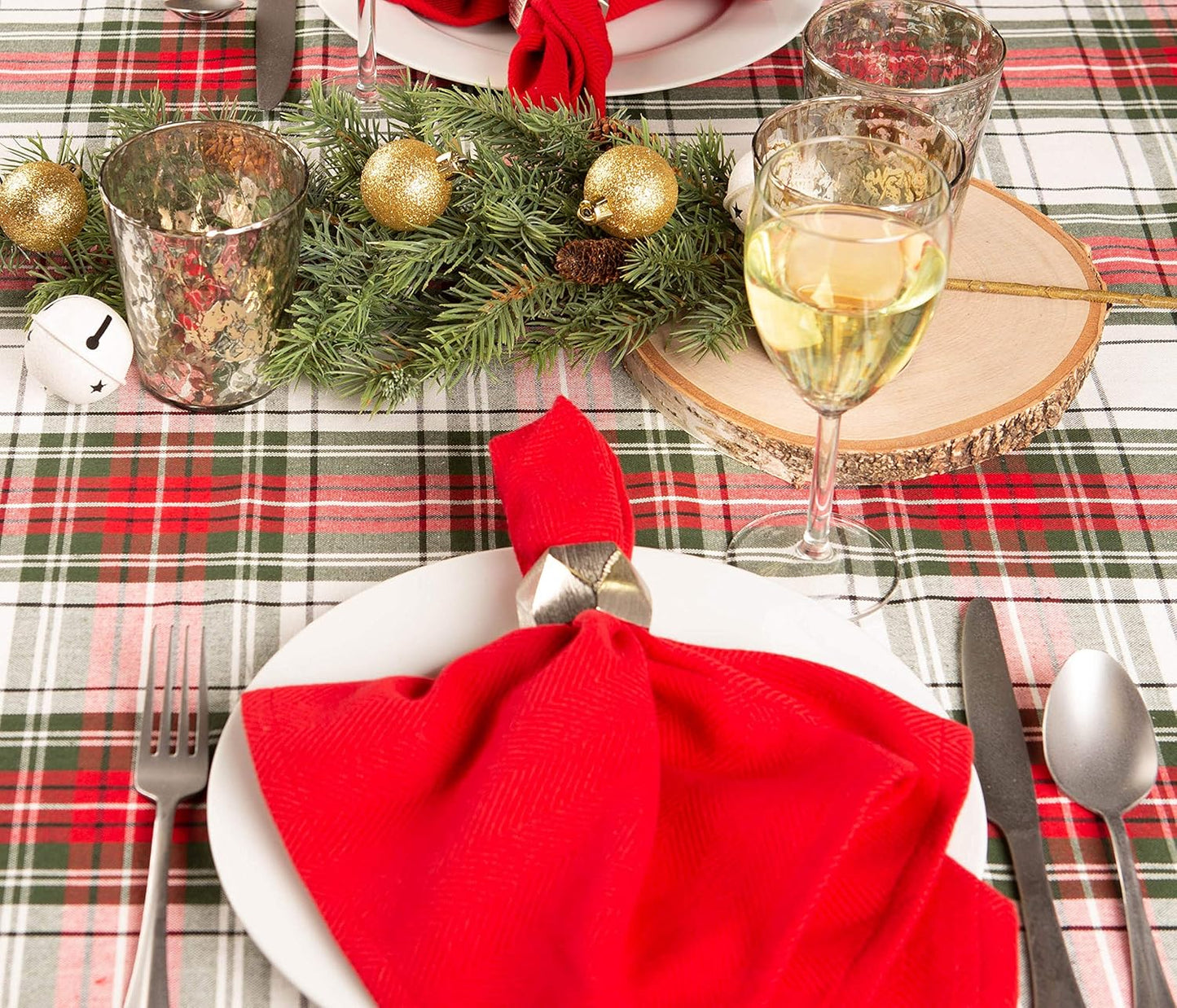 DII Tartan Plaid Collection Holiday Dining Table & Kitchen Décor, Rectangle Christmas Tablecloth, 60x104, Red, Green & White