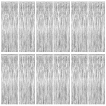 2 Pack Halloween Backdrop, 3.28 FT x 7.05 FT Foil Fringe Curtains, Orange Purple Black Party Streamer Tinsel Backdrop Curtains, Halloween Decorations Door Decor Photo Props Party Supplies