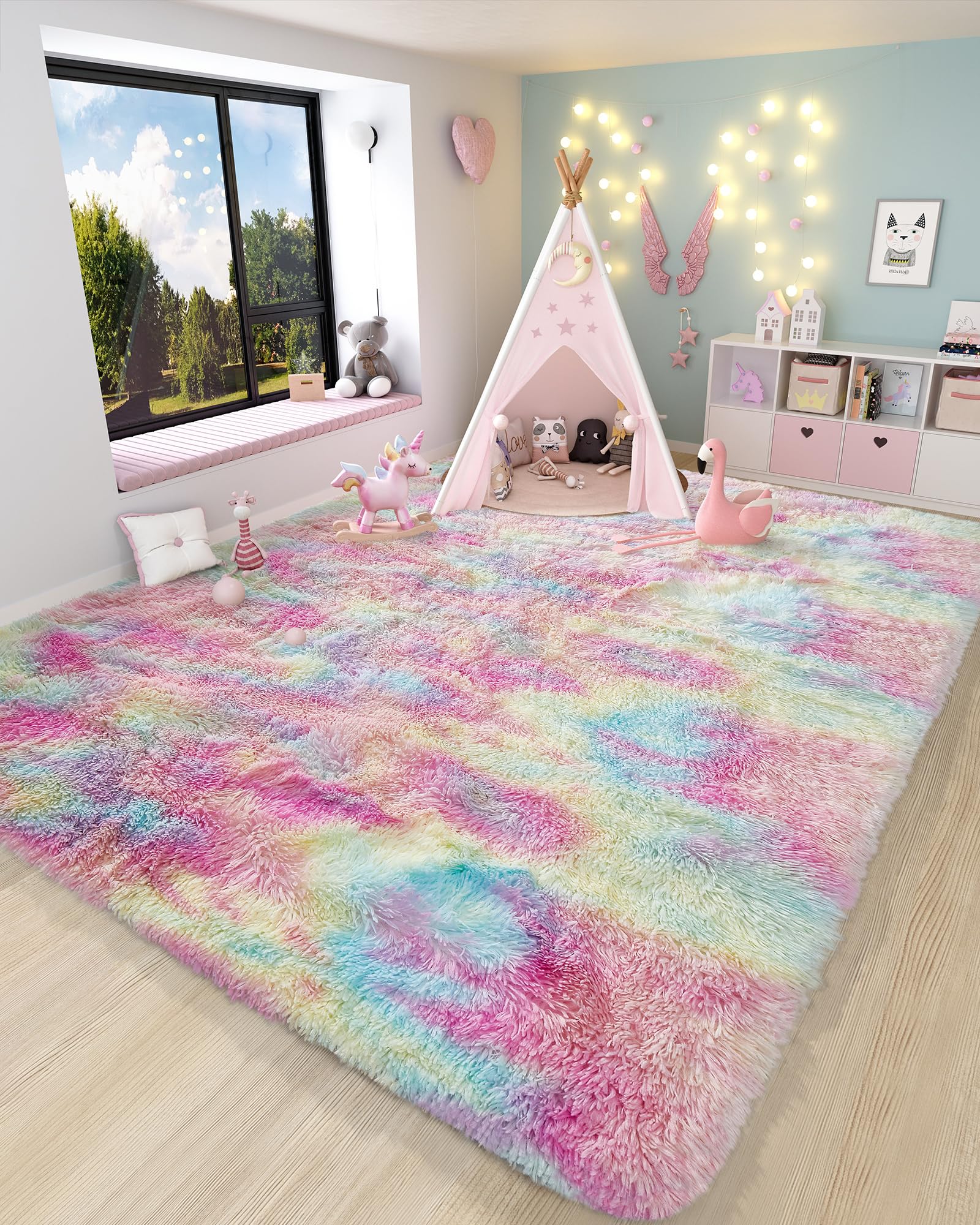 Ophanie Area Rugs for Bedroom Living Room, Grey Fluffy Fuzzy Shag Shaggy Soft Plush Carpet, 4x6 Indoor Floor Gray Rug for Kids Home Dorm Decor Aesthetic