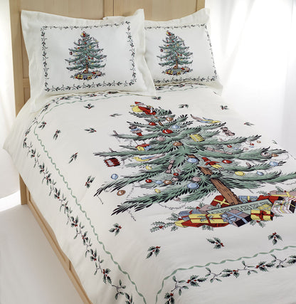 Spode - King Sheets, Cozy 4-Piece Set with Matching Pillowcases, Holiday Room Decor (Spode Christmas Tree Ivory, King)