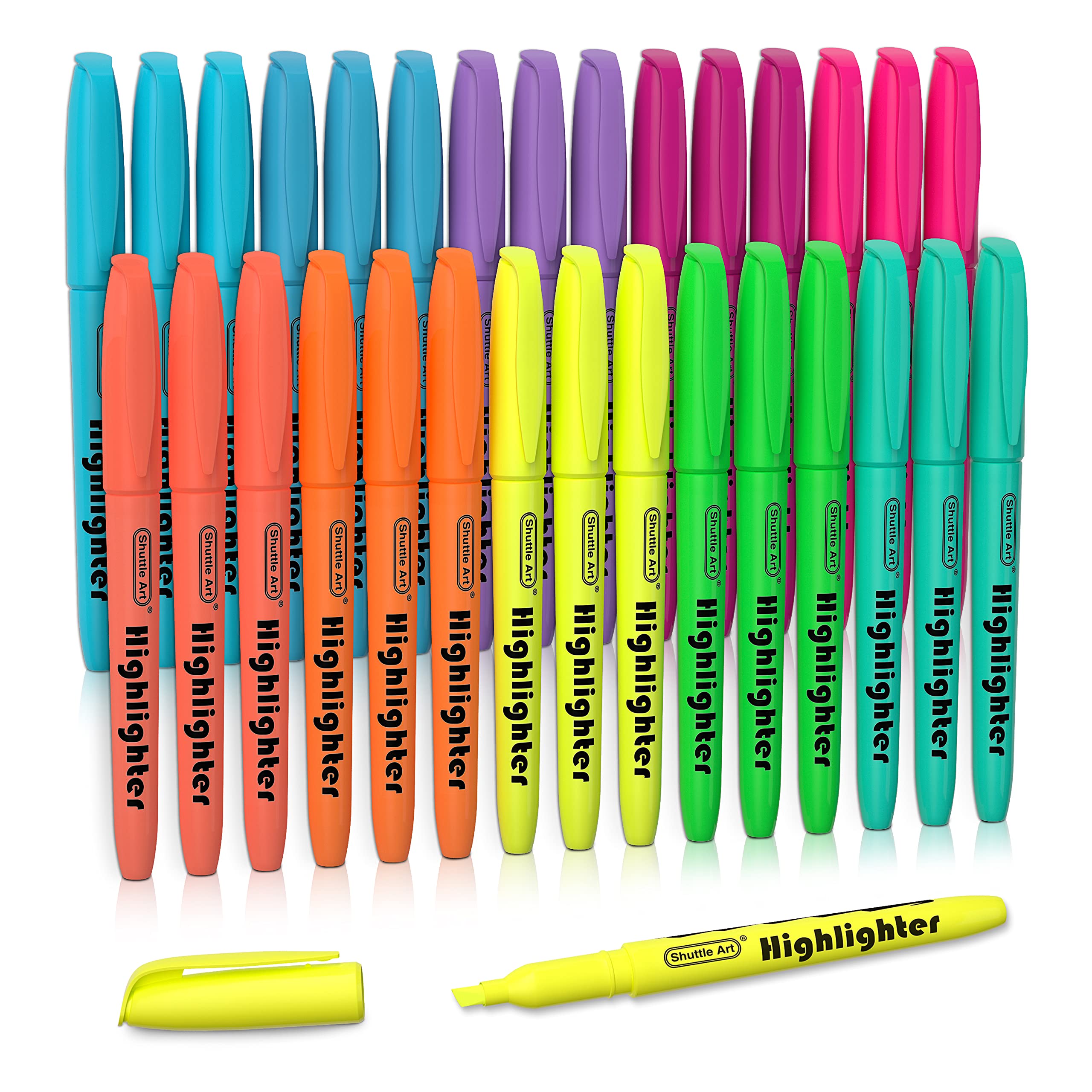 Shuttle Art Highlighters, 30 Pack Highlighters Bright Colors, Orange Colors Chisel Tip Dry-Quickly Non-Toxic Highlighter markers for Adults Kids Highlighting in the Home School Office