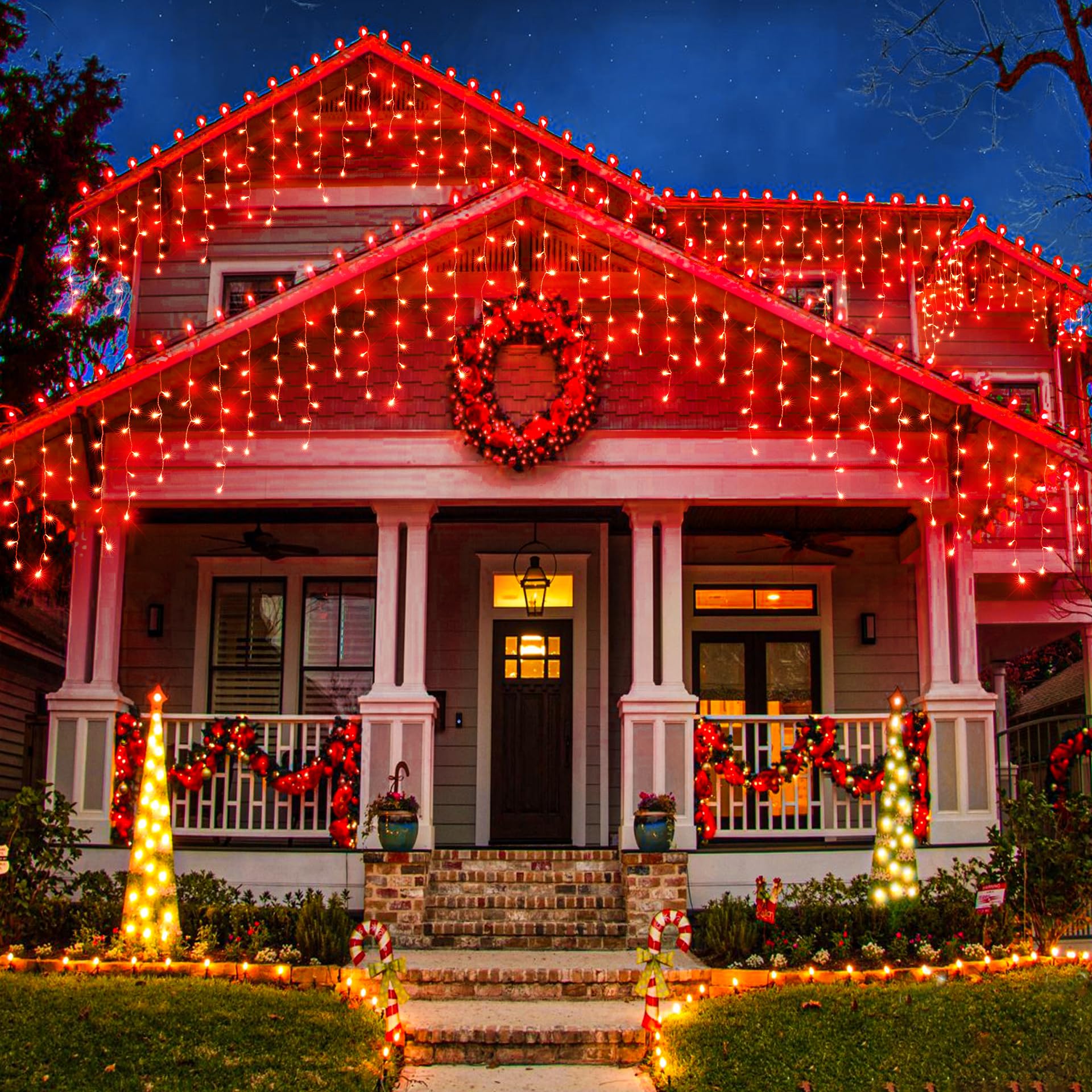 66ft Icicle Lights for Outside - 640 LED Christmas Lights Outdoor with 120 Drops 8 Modes, Plug in Twinkle Light Outside for Holiday Wedding Party Tree Room Indoor Thanksgiving Decoration, Warm White