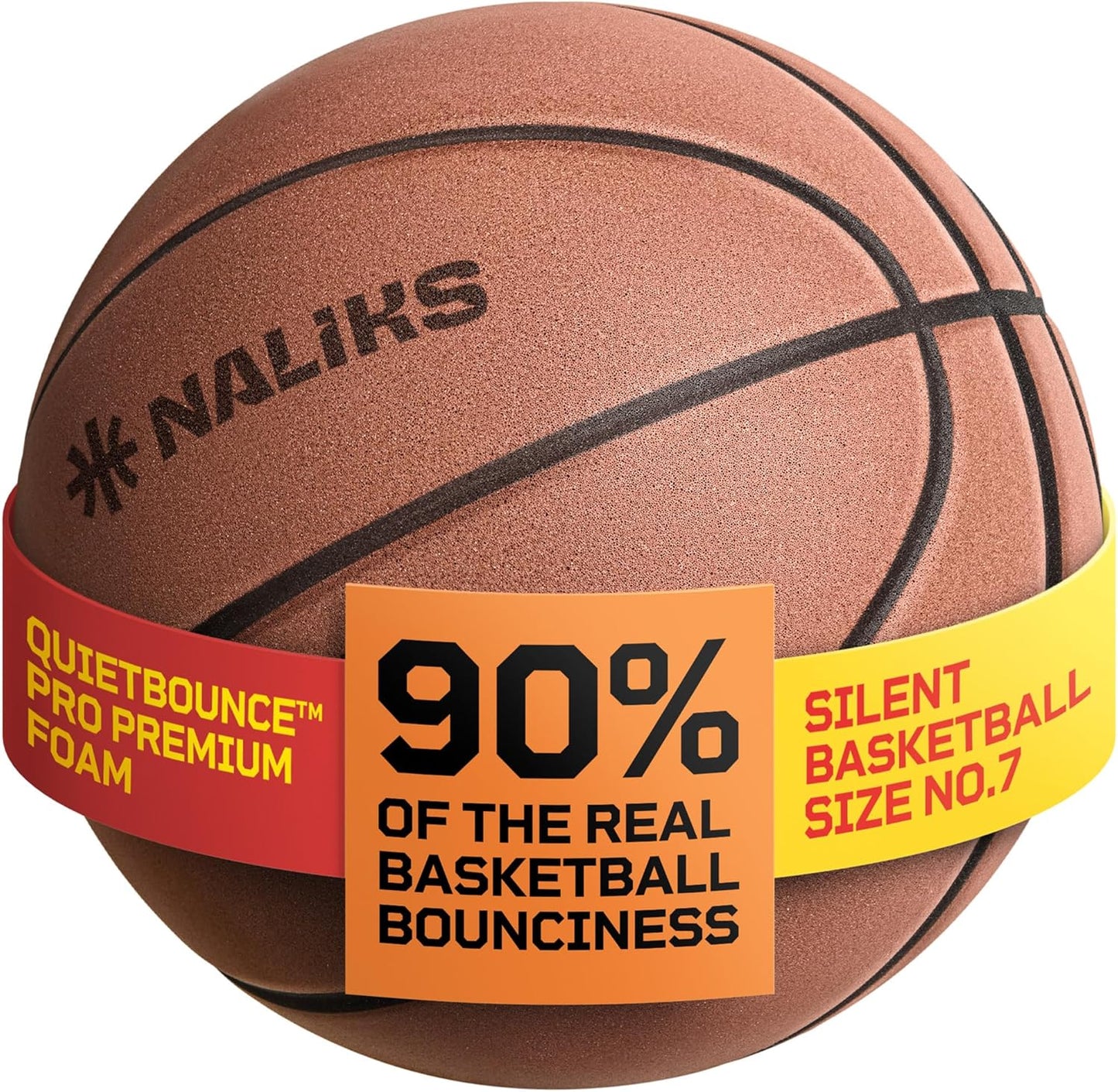 Silent Basketball Size 7, 29.5” – Airless Indoor Basketball | Gift Box Included, Pro PU Foam Basket Ball, for Quiet Dribbling Indoor, Real Grooves, 90% Bounciness, 12.7 Oz