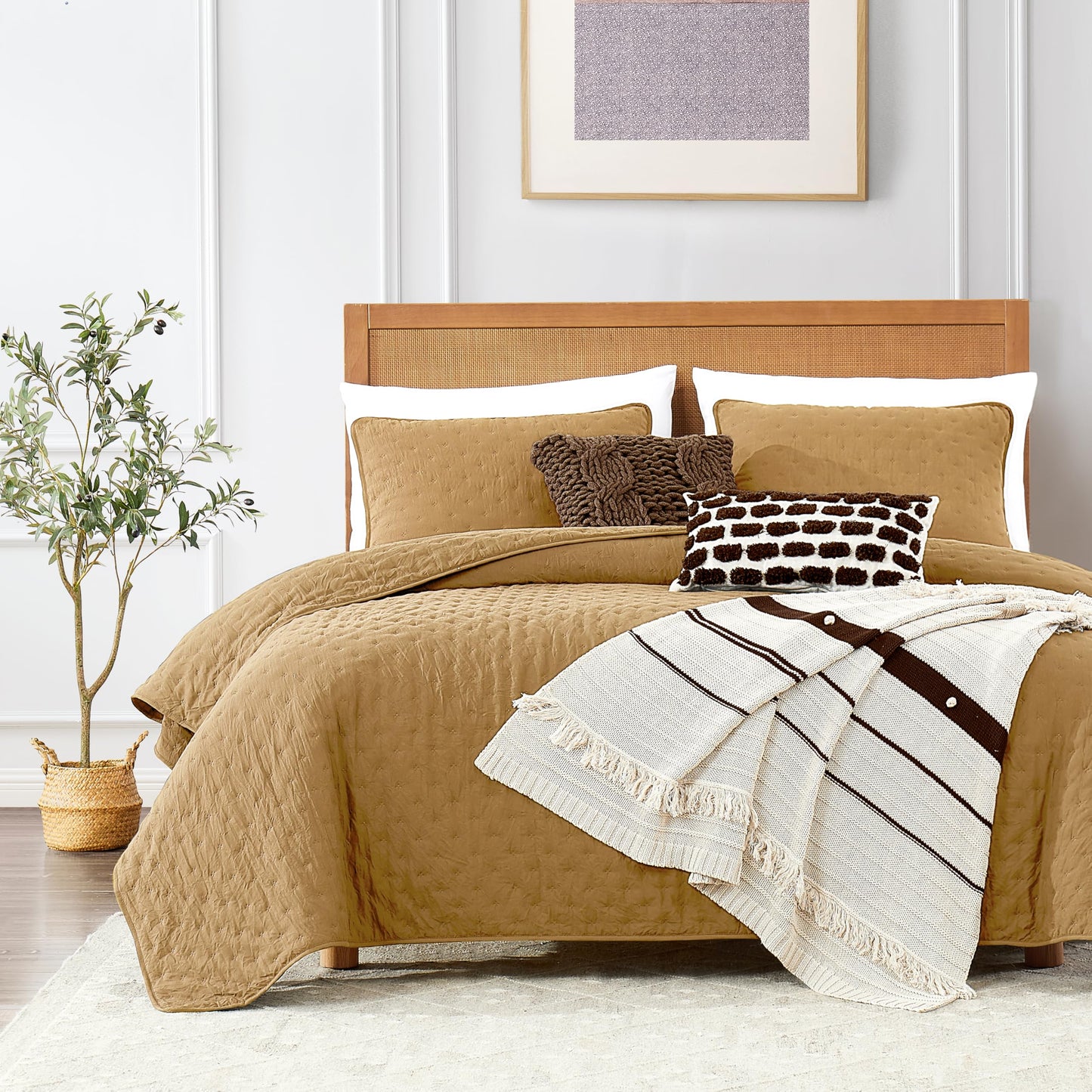 ROARINGWILD Ivory Queen Size Quilt Bedding Sets with 2 Pillow Shams, Full Cream Lightweight Soft Bedspread Coverlet, Thin Comforter Bed Cover for All Season, 3 Pieces, 90x90 inches