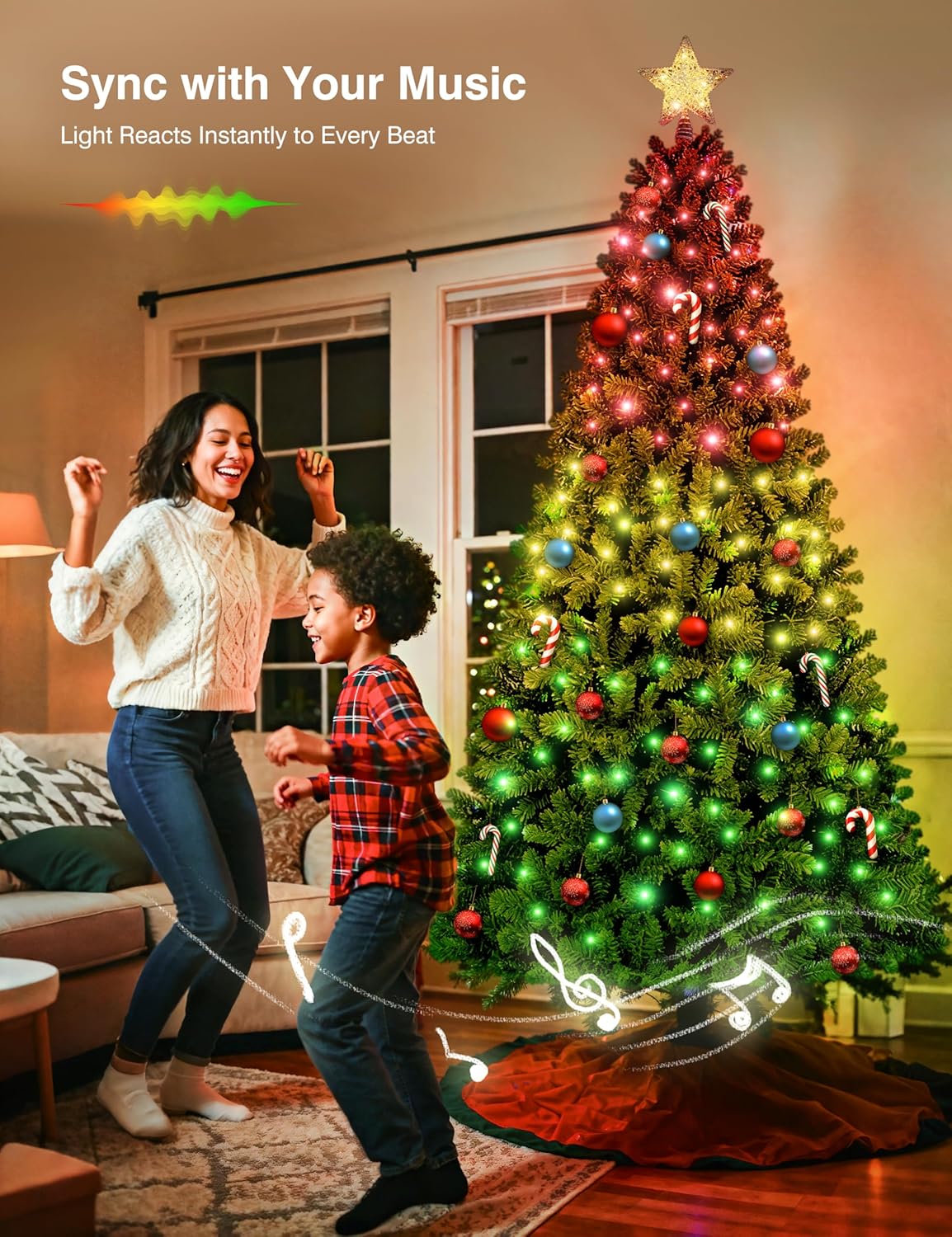 Brightown 6FT Christmas Tree, Prelit Lighted Artificial Tree, Pre Lit Christmas Trees for Holiday, Vacation, Xmas