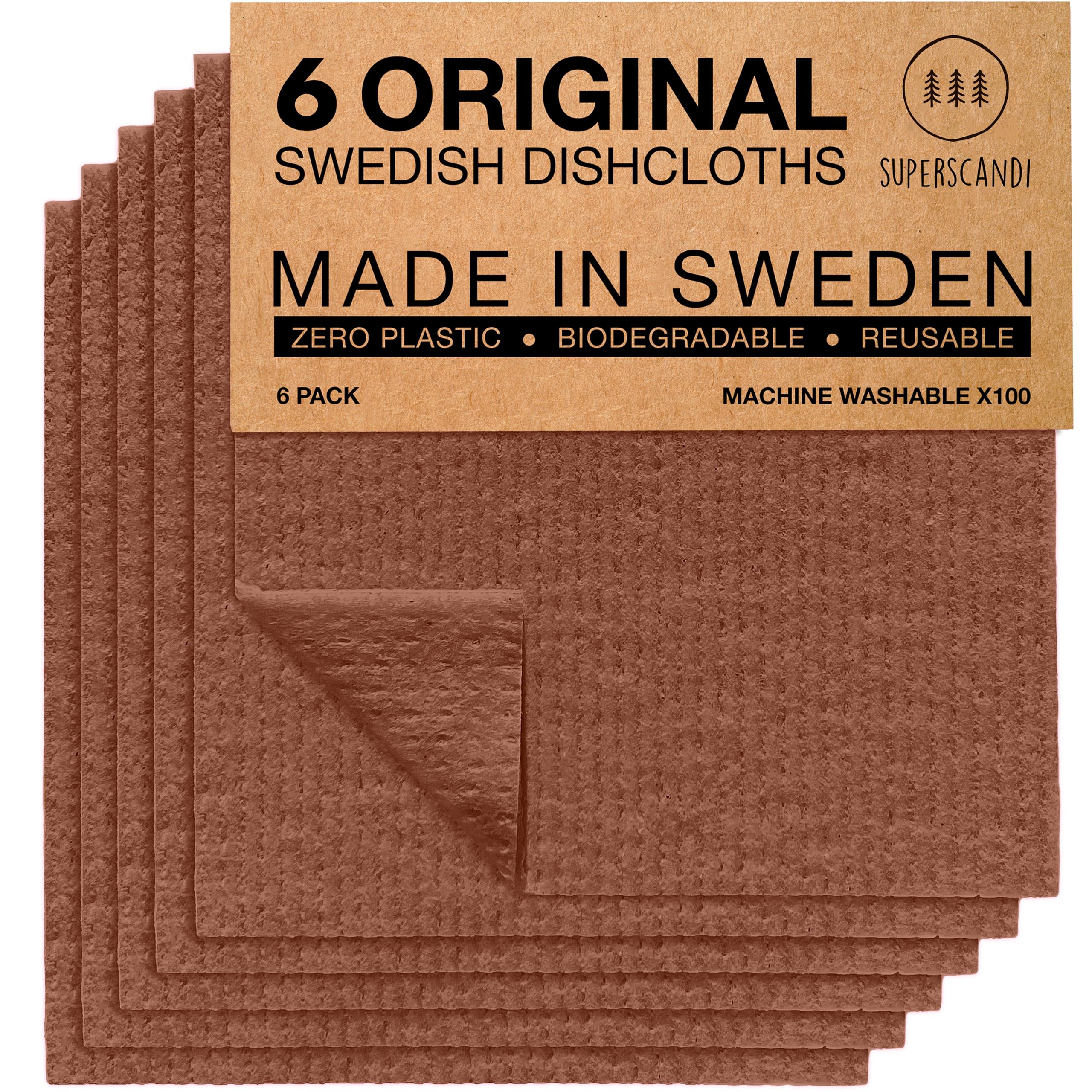 SUPERSCANDI 10 Pack Swedish Dishcloths for Kitchen - 100% Biodegradable & Compostable Reusable Paper Towels Washable, Food-Safe & Without Plastic - Dish Rags Suitable for Any Surface, Grey