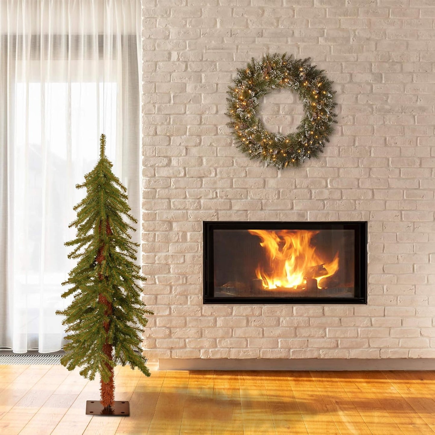 National Tree Company 4 ft Unlit Hickory Cedar Mini Artificial Christmas Tree, 225 Tips, Metal Plate Base, Green