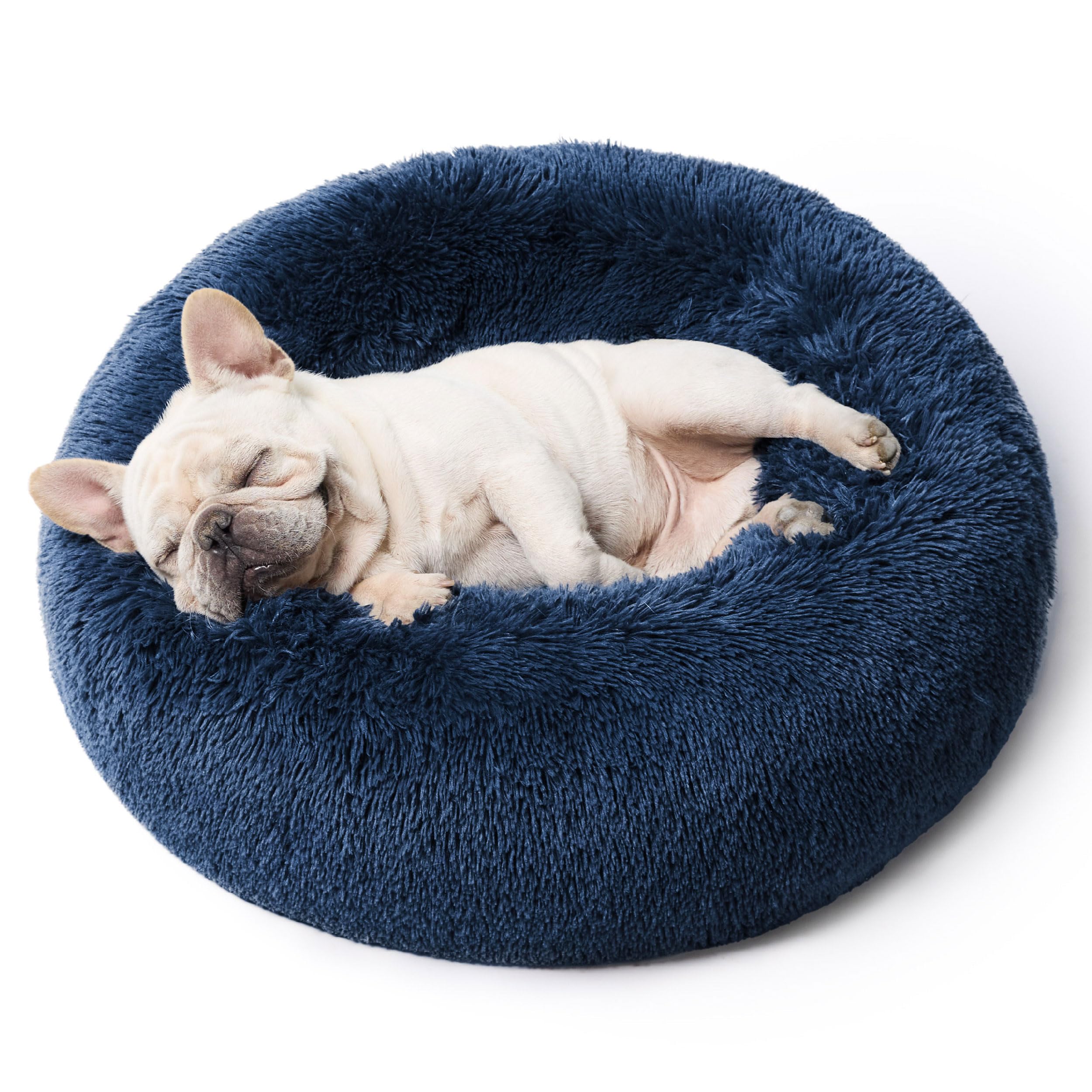 Bedsure Calming Dog Bed for Small Dogs - Donut Washable Small Pet Bed, 23 inches Anti-Slip Round Fluffy Plush Faux Fur Large Cat Bed, Fits up to 25 lbs Pets, Camel