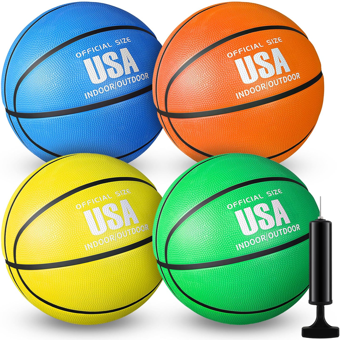 Libima 4 Pcs Rubber Basketball with Pump Official Indoor Outdoor Basketball Sport Gift for Game Practice Training Kids Teens Adults Streetbballs